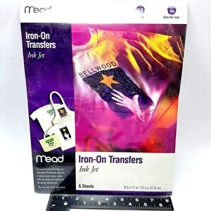 Mead Iron On Transfer Paper Inkjet 6 Sheets 8.5x11 DIY Tshirt Craft NEW